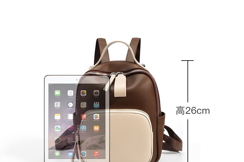 Balo Mini Da Bò Nữ Phối Màu Cổ Điển Đeo Vai Du Lịch Màu Nâu, Kem chi tiết 8