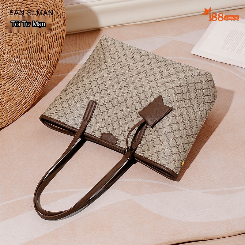 Túi Tote Nữ Fansman Họa Tiết Chữ Lớn Sức Chứa Lớn Màu Nâu