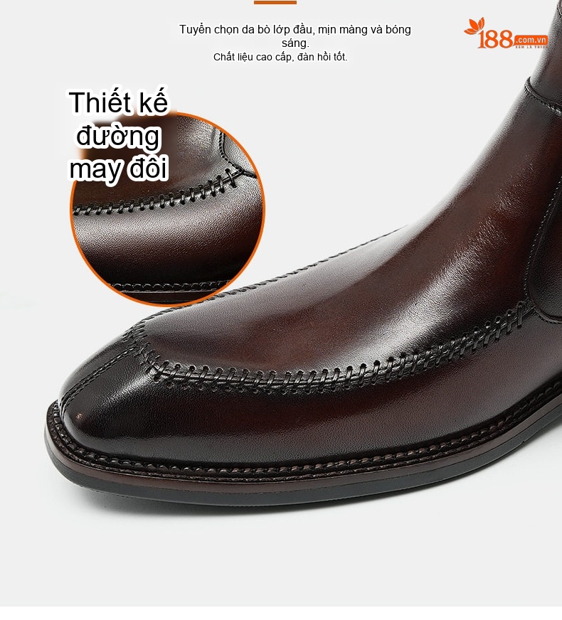 Giày Chelsea Boot Nam Da Bóng Cao Cổ Mũi Nhọn Chiều Cao Đế Khoảng 3cm Màu Đen, Nâu chi tiết 8