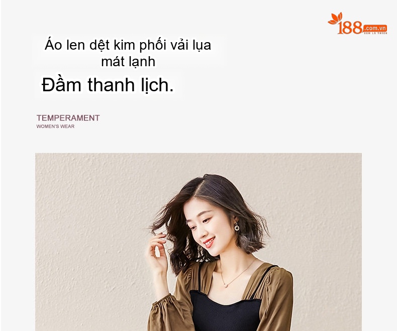 Váy Liền Thân Dáng Dài Tay Dài Thiết Kế Giả Hai Lớp Phong Cách Nữ Tính Màu Nâu, Đen chi tiết 2