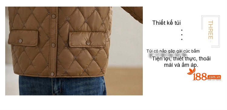 Áo Khoác Cotton Chần Bông Dáng Ngắn Cổ Bẻ Phong Cách Tiểu Thư Màu Nâu, Trắng, Đen chi tiết 5