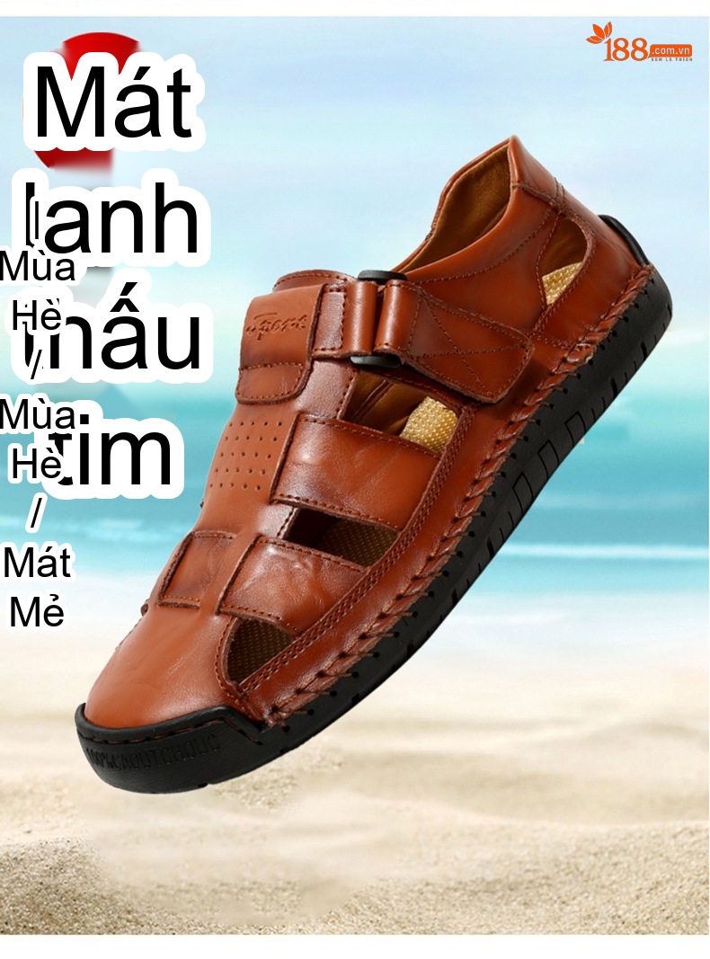 Sandal Nam Da Thật Thủ Công Chiều Cao Đế Khoảng 3cm Màu Nâu, Đen, Xanh Navy... chi tiết 2