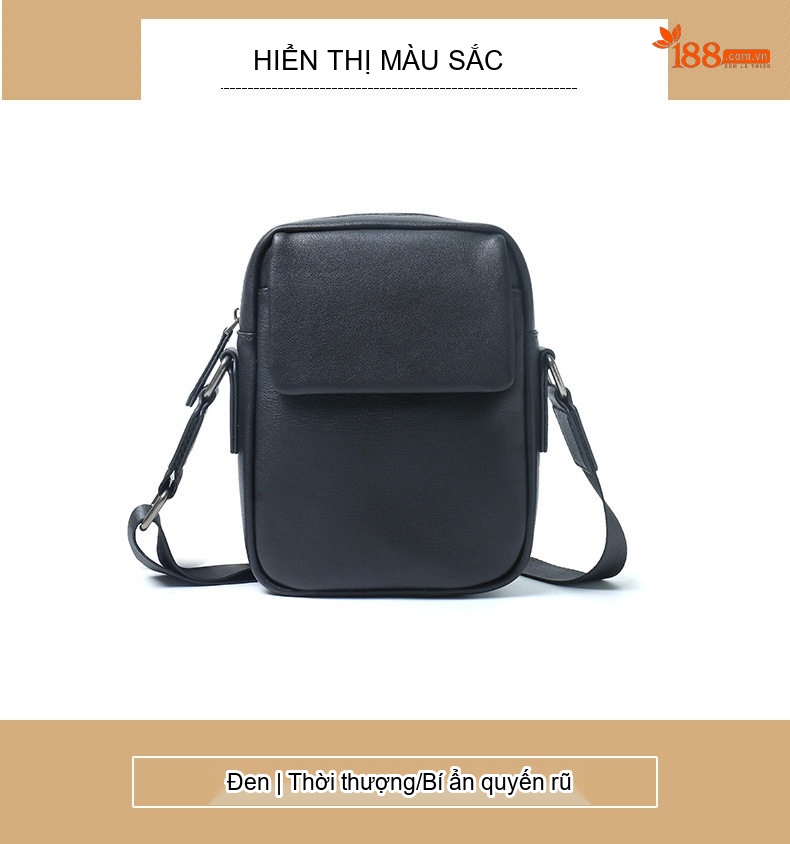 Túi Đeo Chéo Nam Da Bò Túi Đựng Điện Thoại Mini Đơn Giản Màu Đen chi tiết 10