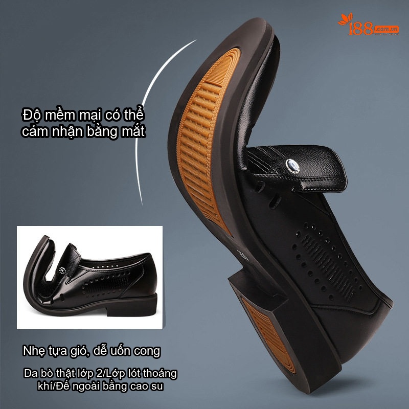 Giày Lười Nam Da Bóng Lót Lông Chiều Cao Đế 6cm Màu Đen, Nâu