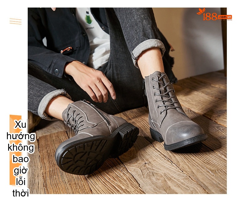 Giày Boot Công Sở Nam Cổ Cao Da Bóng Buộc Dây Khóa Bên Chiều Cao Đế Khoảng 3cm Màu Đen, Xám, Xanh Navy, Kem chi tiết 14