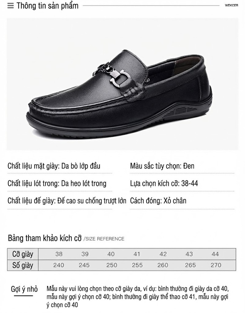 Giày Lười Nam Da Mềm Chiều Cao Đế Khoảng 2cm Màu Đen chi tiết 4
