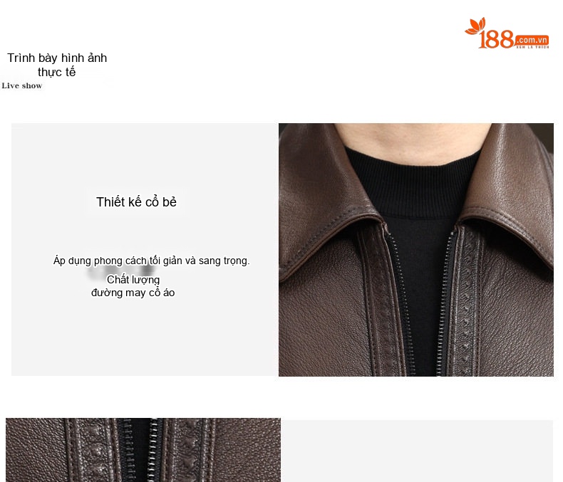 Áo Khoác Da Cừu Nam Cổ Bẻ Dáng Bomber Phong Cách Retro Màu Nâu chi tiết 5