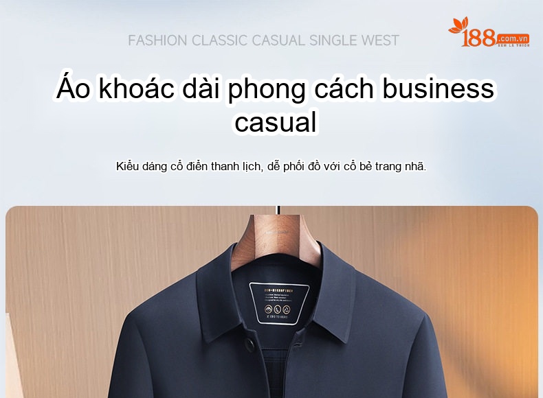 Áo Khoác Gió Nam Dáng Dài Vừa Vải Mềm Mại Chống Nhăn Phong Cách Lịch Lãm Màu Xám, Xanh Navy chi tiết 1