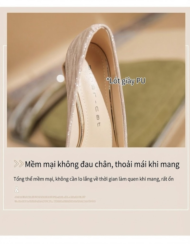 Giày Cao Gót Nữ Mũi Nhọn Đính Đá Chiều Cao Đế Khoảng 5cm Màu Trắng chi tiết 8