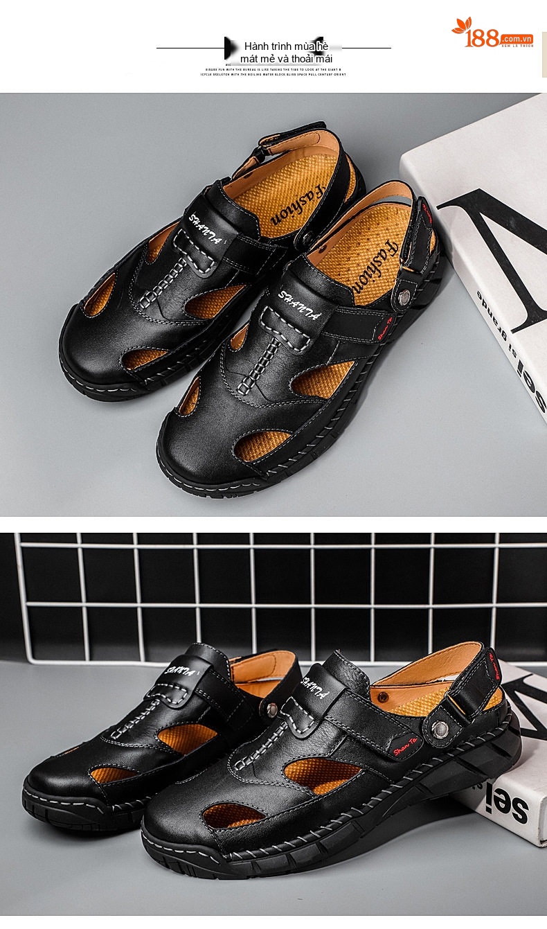 Dép Sandal Nam Da Thật Thoáng Khí Chiều Cao Đế Khoảng 3cm Màu Nâu, Đen chi tiết 8