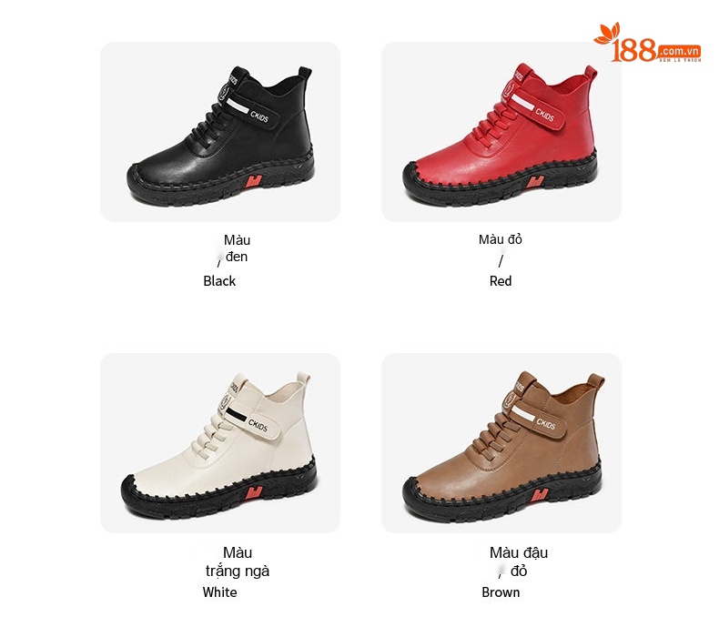 Giày Martin Nữ Cao Cổ Da Bóng Size Lớn Chiều Cao Đế Khoảng 3cm Màu Trắng, Đen, Nâu, Đỏ... chi tiết 6
