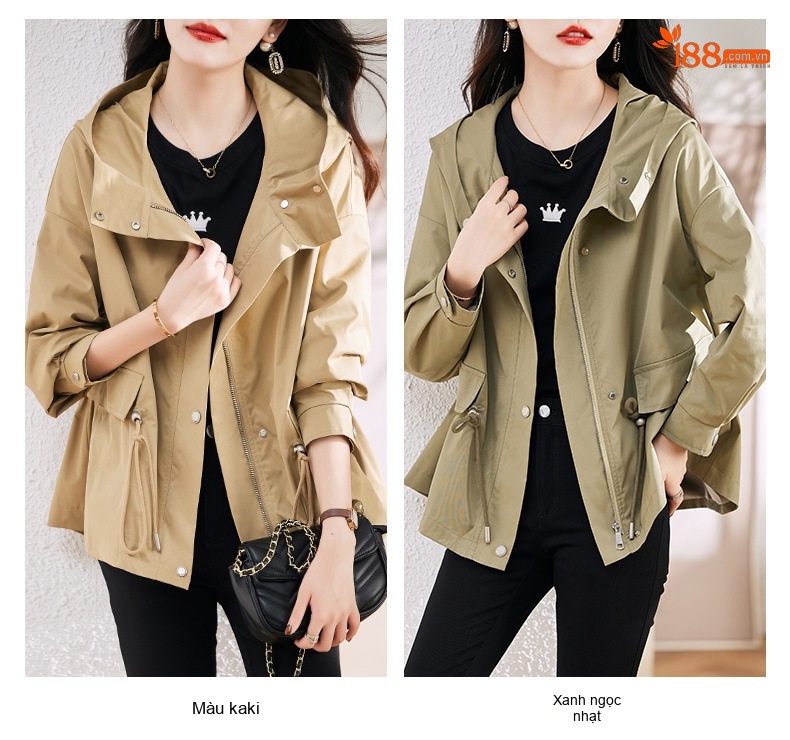 Áo Khoác Lửng Nữ Thiết Kế Thời Trang Dáng Ôm Có Mũ Trùm Đầu Màu Be chi tiết 7