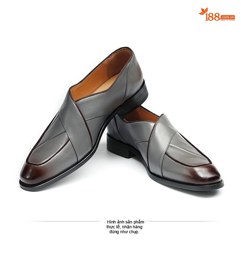 Giày Lười Mũi Nhọn Nam Da Bò Phong Cách Retro Chiều Cao Đế Khoảng 3cm Màu Đen, Xám chi tiết 13