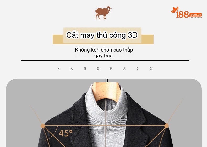 Áo Khoác Dạ Nam Hai Mặt Lông Cừu Dáng Vest Trung Niên Màu Nâu, Đen, Xám chi tiết 8