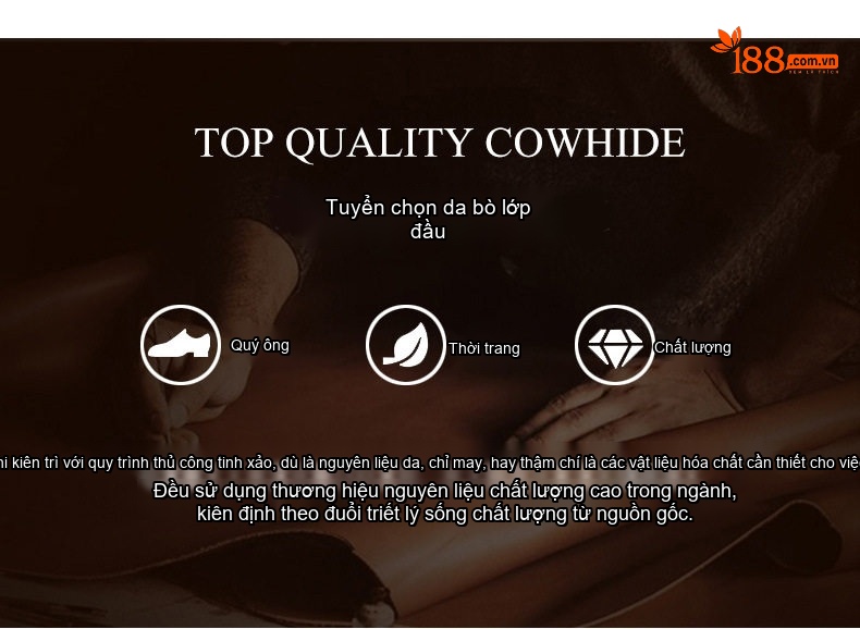 Giày Tây Buộc Dây Nam Da Bò Dập Vân Chiều Cao Đế Khoảng 3cm Màu Đen, Nâu chi tiết 3