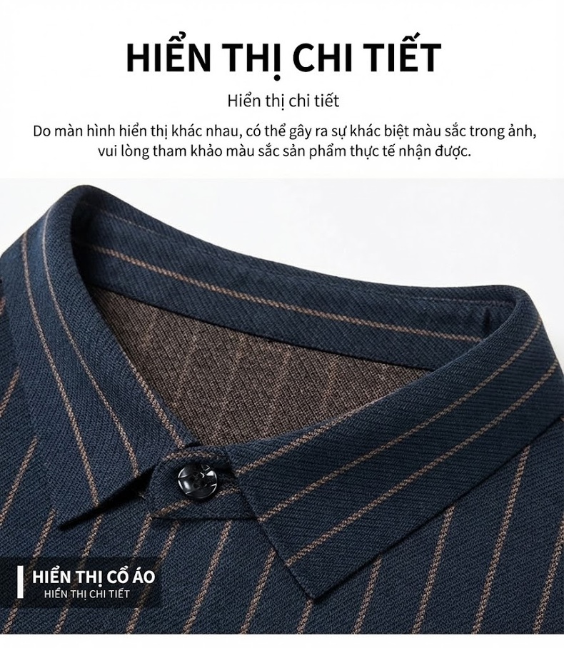 Áo Sơ Mi Nam Dài Tay Wool Kẻ Sọc Chống Nhăn Phong Cách Doanh Nhân Màu Đen, Đỏ chi tiết 14