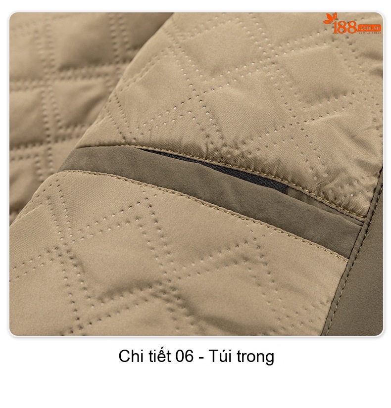 Áo Khoác Cotton Nam Tơ Tằm Chần Bông Dáng Ôm Vừa Màu Xanh Olive, Đen chi tiết 24