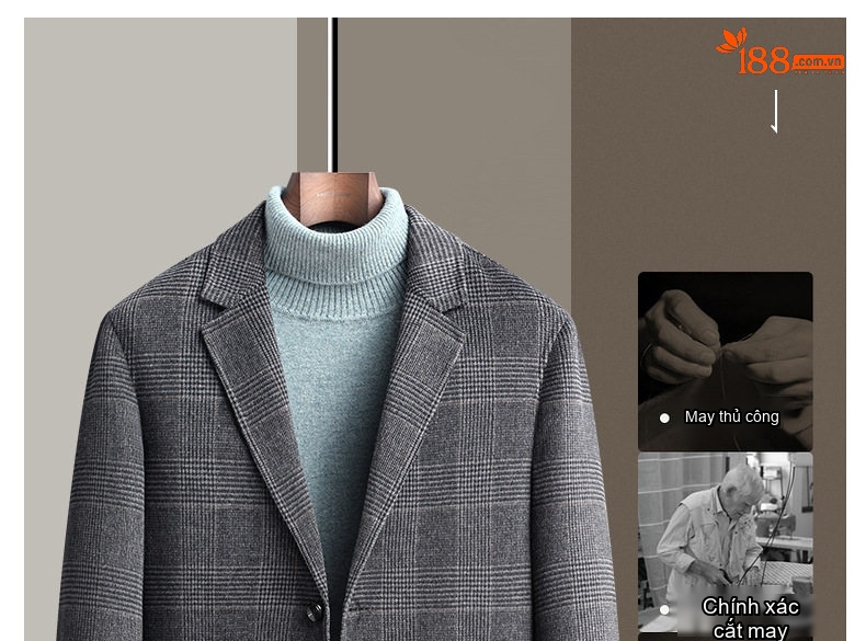 Áo Vest Nam Lông Cừu Hai Mặt Kẻ Ôm Dáng Thu Đông Dày Dặn Màu Xám chi tiết 10