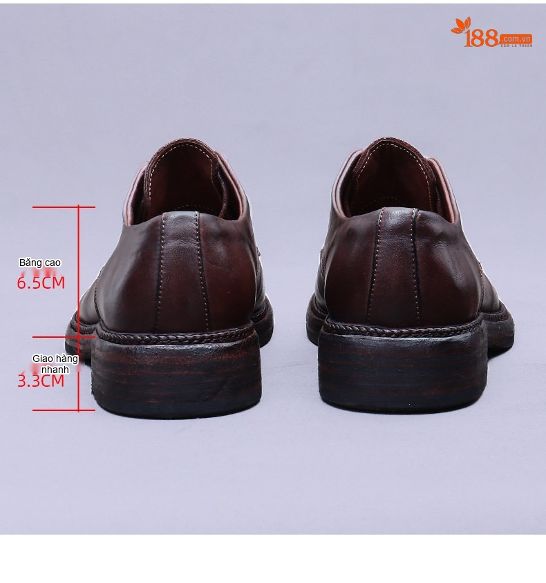 Giày Tây Buộc Dây Nam Da Thật Chiều Cao Đế Khoảng 3cm Màu Nâu, Đen chi tiết 21