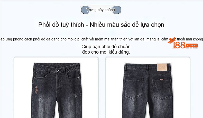Quần Jean Nam Ống Đứng Cotton Co Giãn Nhẹ Phong Cách Casual Màu Xám Đen chi tiết 4