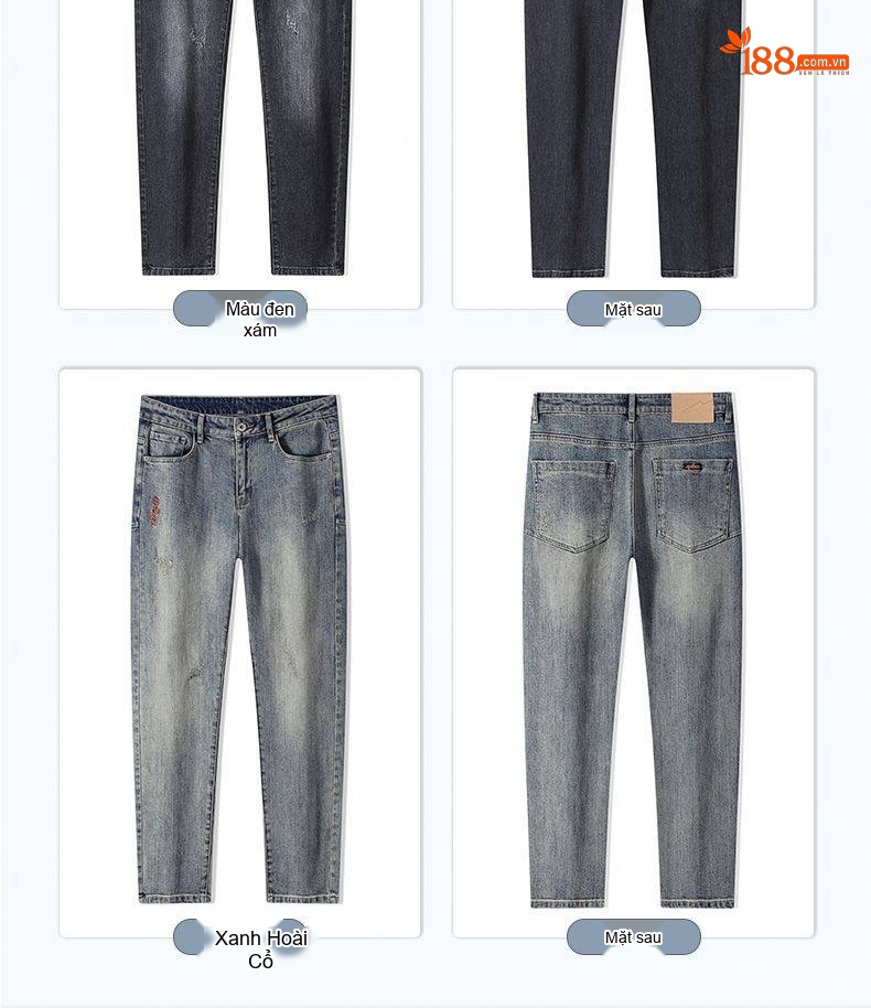 Quần Jean Nam Ống Đứng Cotton Co Giãn Nhẹ Phong Cách Casual Màu Xám Đen chi tiết 5