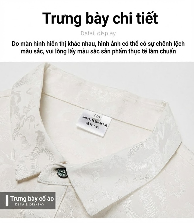 Áo Thun Polo Nam Ngắn Tay Lụa Tơ Tằm Jacquard Trung Niên Phong Cách Casual Màu Trắng chi tiết 8