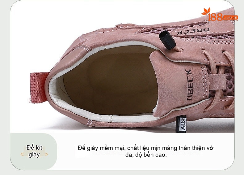 Giày Thể Thao Lưới Thoáng Khí Nam Nữ Da Mờ Outdoor Chiều Cao Đế Khoảng 3cm Màu Kem, Hồng chi tiết 11