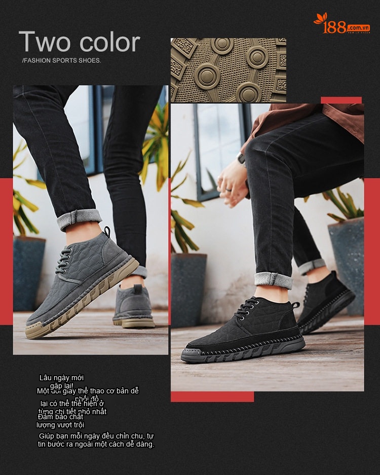 Giày Boot Nam Cổ Cao Vải Dệt Lót Lông Chiều Cao Đế Khoảng 3cm Màu Đen, Xám, Xanh... chi tiết 3