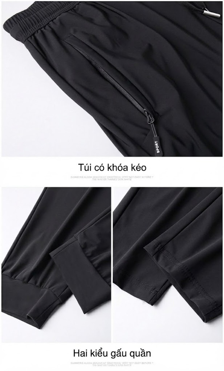 Quần dài nam thể thao ống bo vải mỏng thoáng khí chi tiết 23