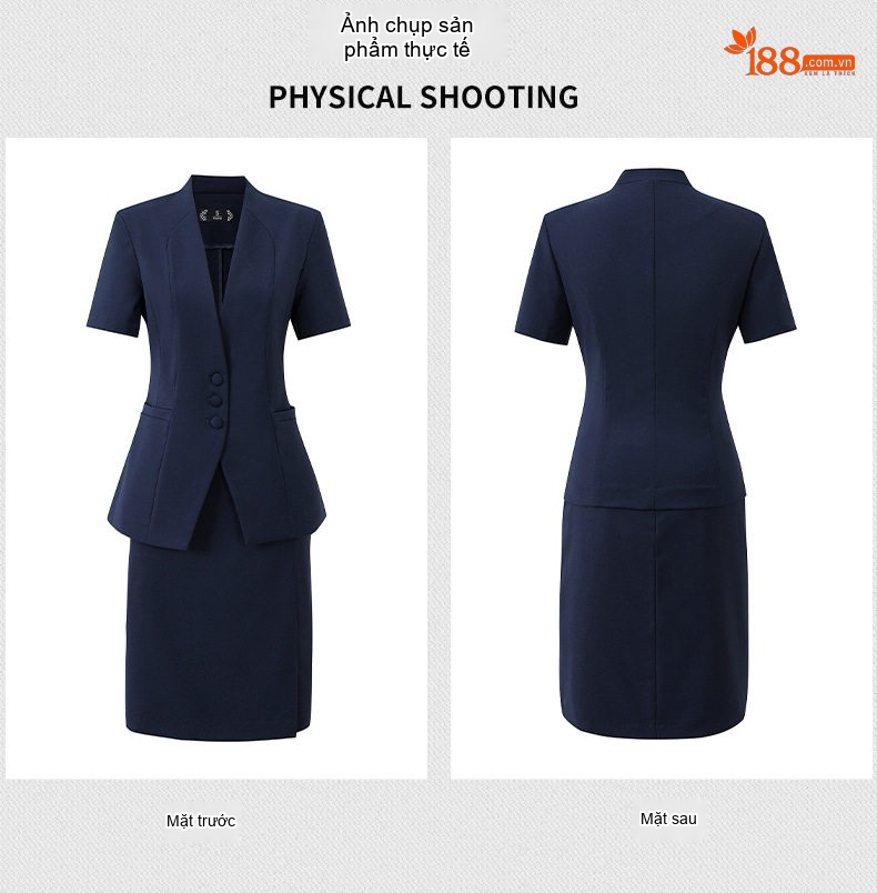 Bộ Vest Công Sở Nữ Tay Ngắn Cao Cấp, Sang Trọng Màu Xám, Xanh Navy chi tiết 10