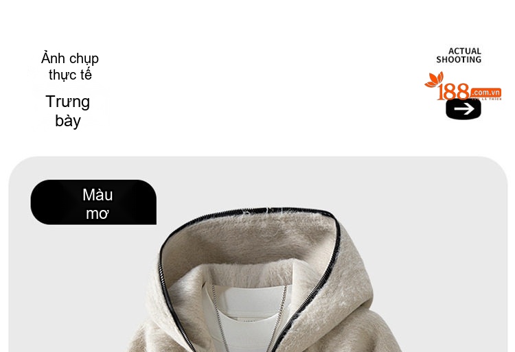 Áo Khoác Lông Cừu Non Có Mũ Trùm Đầu Dáng Rộng Unisex Màu Kem, Xám, Đen chi tiết 8