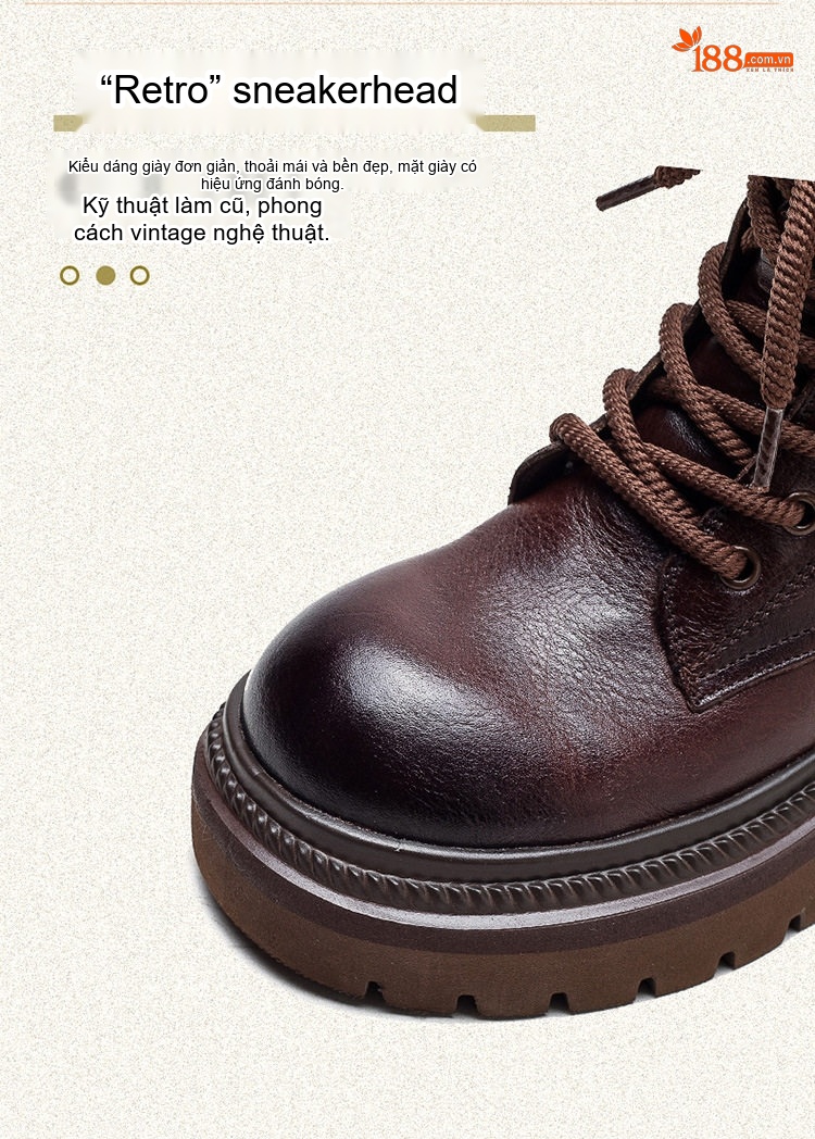Boot Nữ Cổ Ngắn Đế Dày Làm Cũ Khóa Kéo Bên Hông Chiều Cao Đế Khoảng 5cm Màu Nâu, Đen chi tiết 4