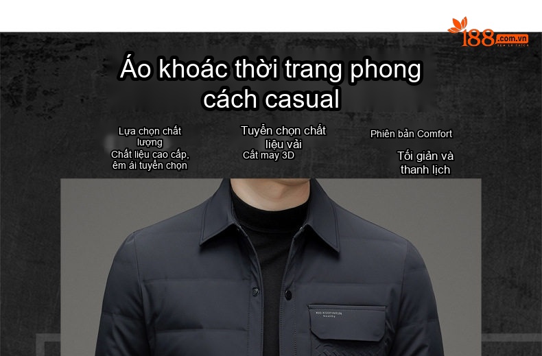 Áo Khoác Phao Lông Vũ Nam Dáng Ngắn Giữ Ấm Phong Cách Tối Giản Màu Đen chi tiết 1