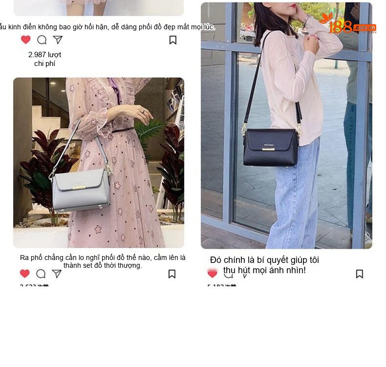 Túi Đeo Chéo Nữ Da Bóng Dáng Hộp Quai Xách Tay Màu Đen, Xám chi tiết 4