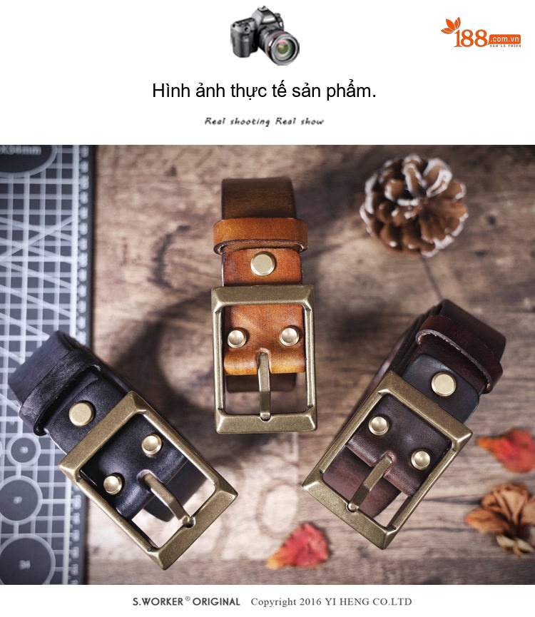 Thắt Lưng Nam Da Bò Khóa Kim Loại Phong Cách Retro Màu Nâu, Đen chi tiết 12
