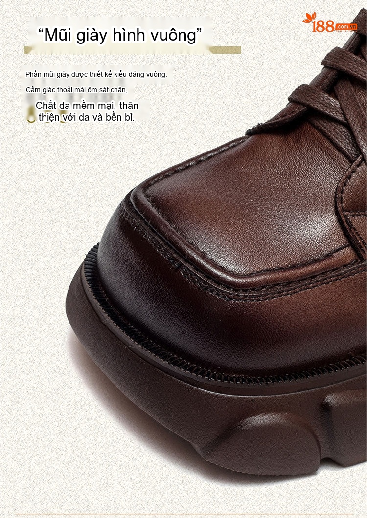 Boot Martin Nữ Da Bò Cổ Cao Đế Bánh Mì Chiều Cao Đế Khoảng 6cm Màu Đen, Nâu chi tiết 5