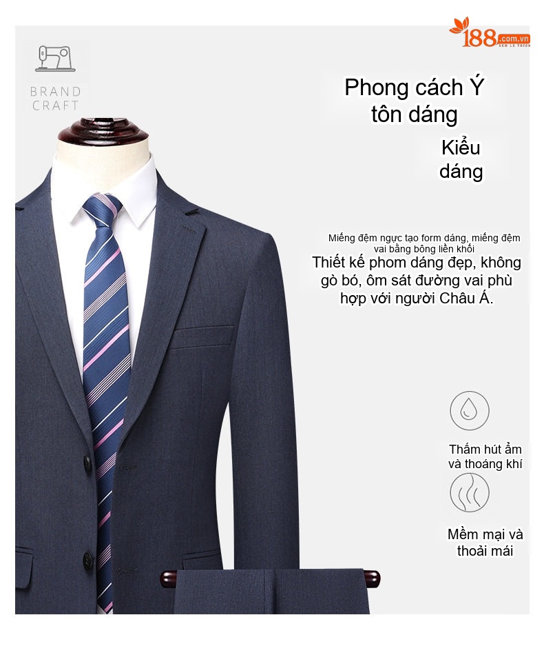 Bộ Vest Nam Wool Lịch Lãm Công Sở Mùa Thu Đông Màu Xanh Navy chi tiết 7