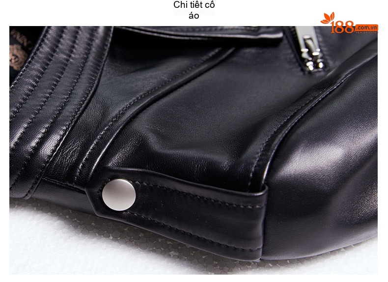 Áo Khoác Da Cừu Nữ Dáng Ngắn Cổ chữ Vest Phong Cách Rider Màu Đen chi tiết 20