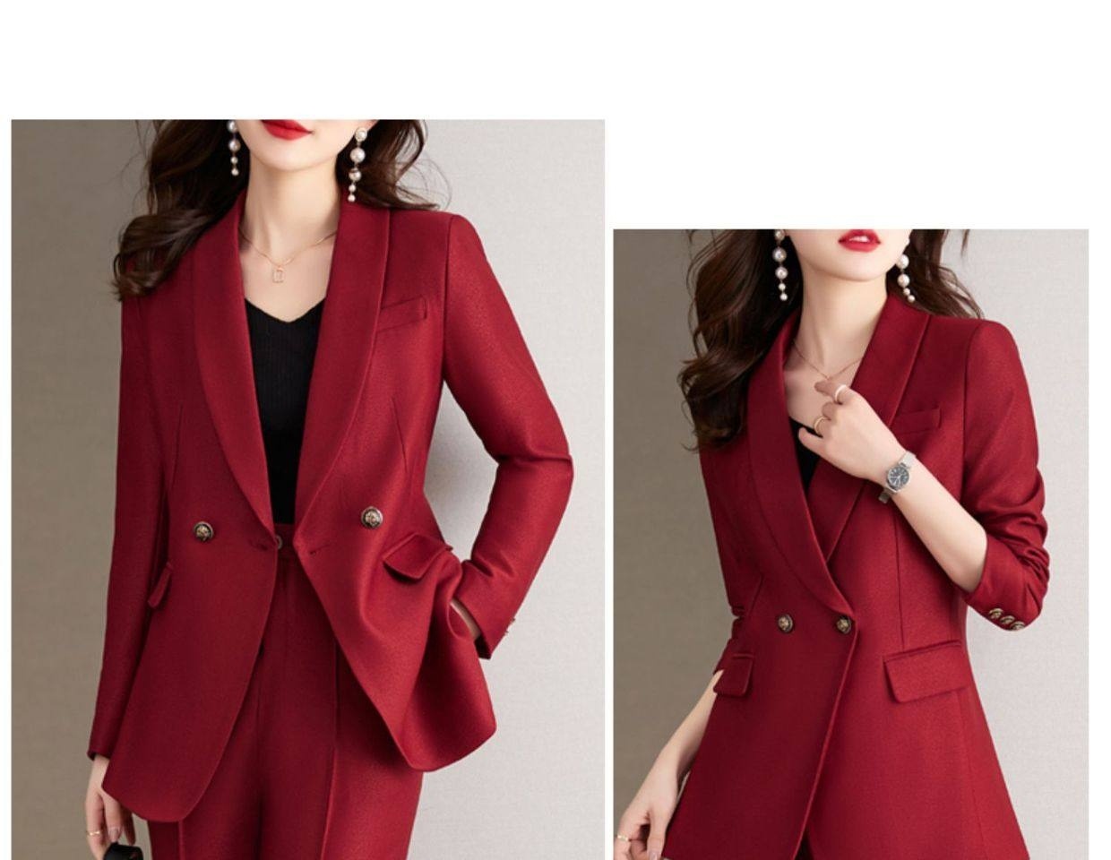Set Bộ Vest Nữ Quần Ống Rộng Dáng Ôm Thanh Lịch Màu Đỏ, Xanh Lá, Đen chi tiết 25