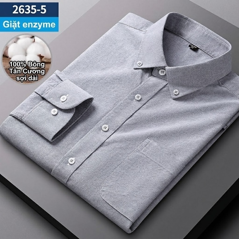 Áo Sơ Mi Nam Tay Dài Cotton Oxford Giặt Nước Kẻ Caro Mặc Đơn Giản Lót Trong Công Sở Màu Trắng, Xanh Dương, Xám, Hồng...