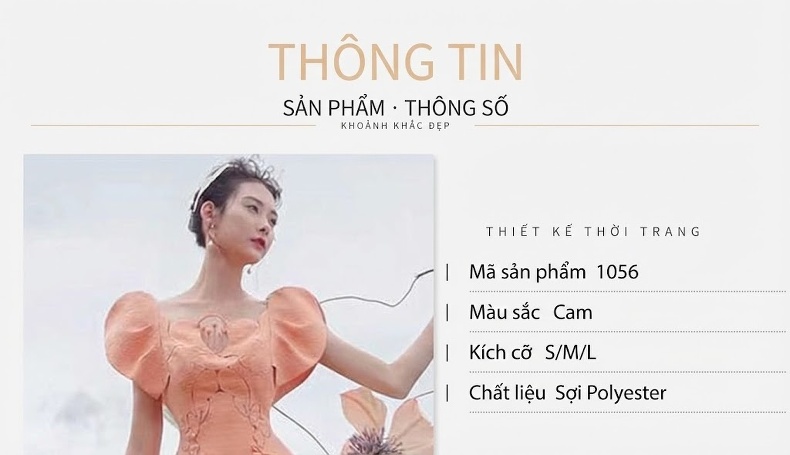 Váy liền thân Nữ Tay Bồng Thiết Kế Pháp Cổ Điển Màu Cam chi tiết 1