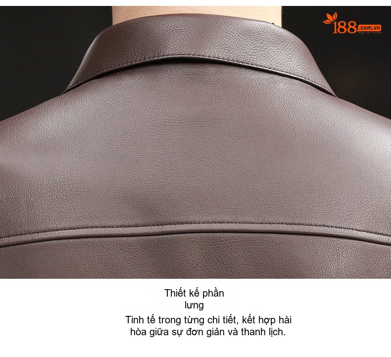 Áo Khoác Da Thật Nam Cổ Bẻ Dáng Ngắn Thời Trang Màu Nâu, Đen chi tiết 17
