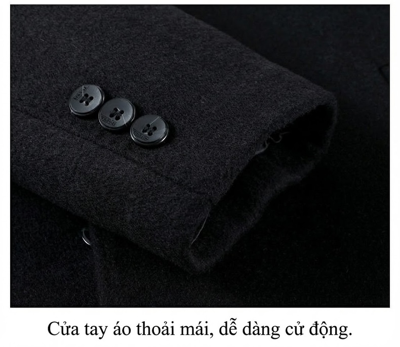 Áo Khoác Dạ Nam Lông Cừu Dáng Dài Trung Niên Lót Lông Vũ Ấm Áp Màu Đen chi tiết 25
