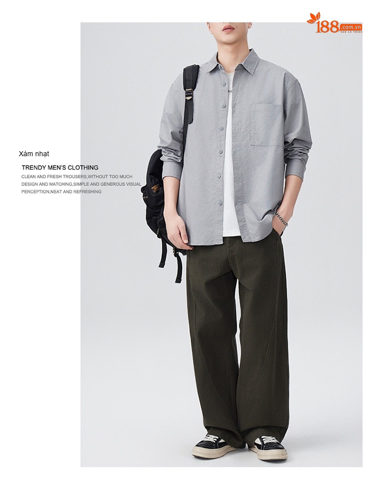 Áo Sơ Mi Nam Oxford Cotton Dáng Rộng Phong Cách Retro Màu Xám, Trắng, Nâu chi tiết 10