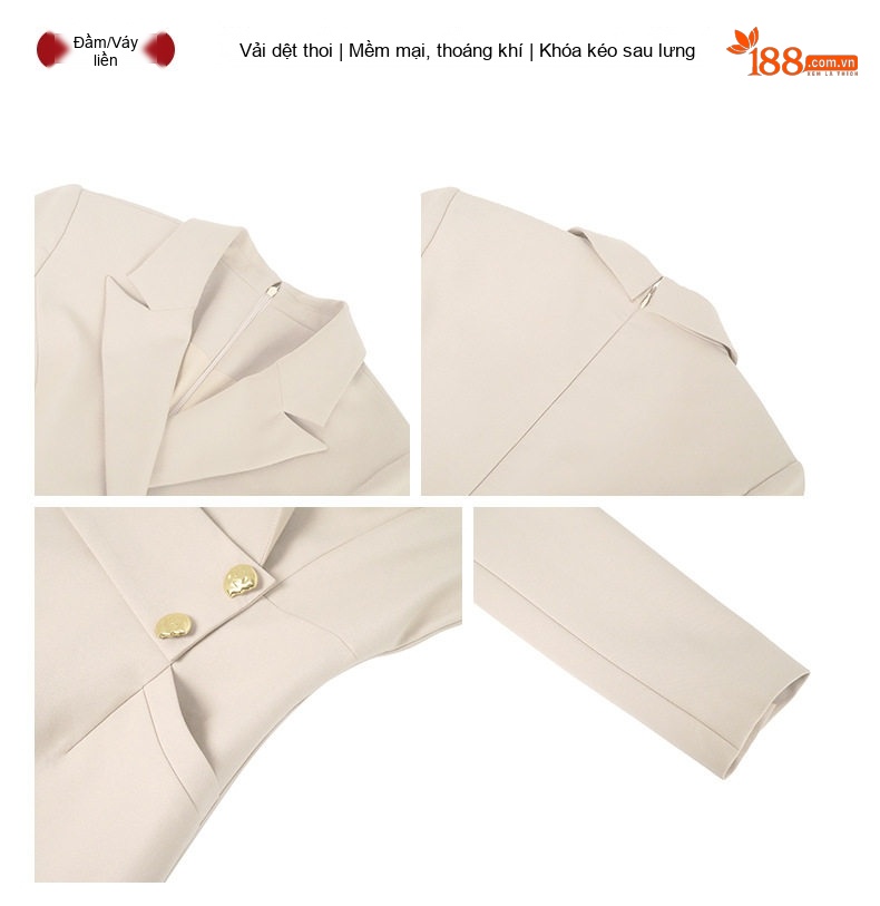 Váy Đầm Công Sở Nữ Dáng Vest Thanh Lịch, Trang Trọng Màu Be chi tiết 5
