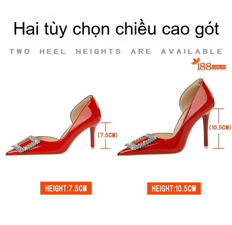 Giày Cao Gót Nữ Da Bóng Hở Bên Chiều Cao Đế Khoảng 6cm Đính Đá Màu Đỏ, Đen, Nude chi tiết 1