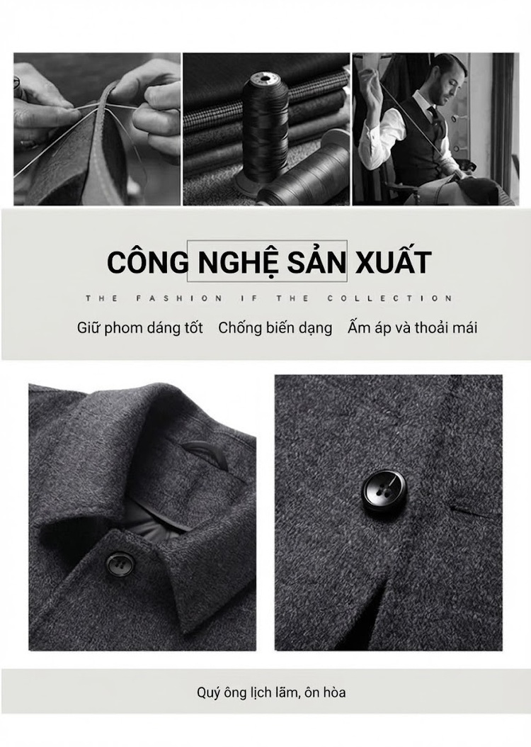 Áo Khoác Dạ Nam Lông Vũ Tháo Rời Hai Mặt Áo Khoác Lông Cừu Dáng Dài Màu Xám chi tiết 25