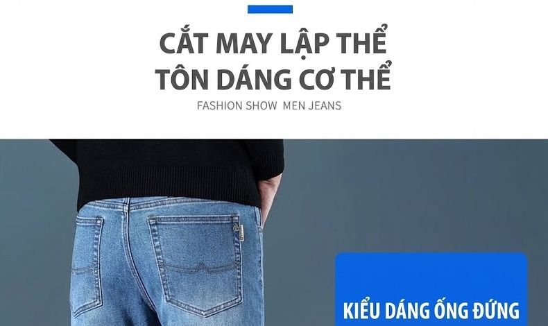 Quần Jean Nam Ống Đứng Co Giãn Dáng Ôm Cao Cấp Màu Xanh Đen chi tiết 18