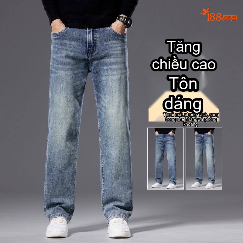 Quần Jean Nam Ống Suông Rộng Dáng Ôm Vừa Vặn Co Giãn Thoải Mái Màu Xanh