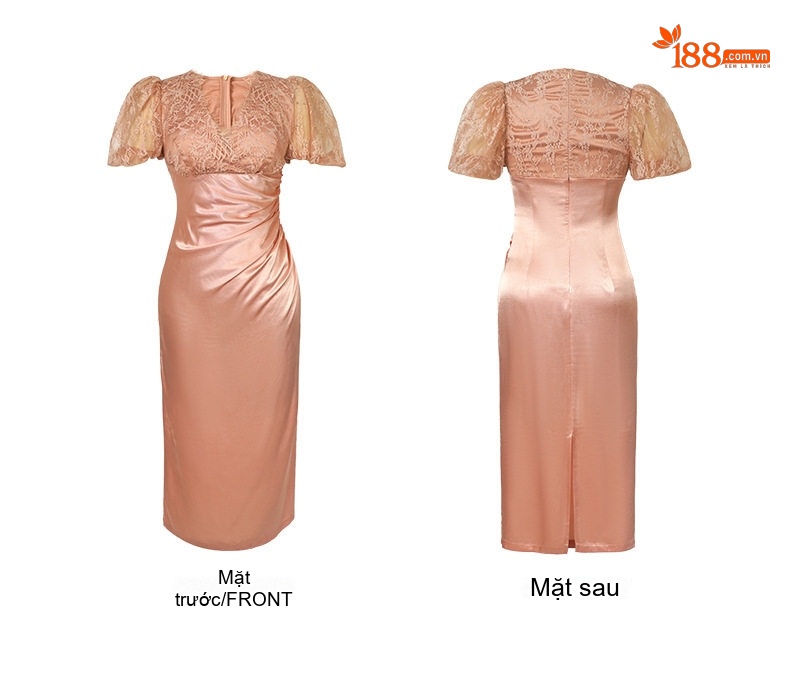 Váy Ôm Body Nữ Tay Phồng Ren Eo Cao Màu Hồng chi tiết 5
